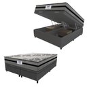 Ver imagem 1 de Cama Box Baú Casal King Colchão Gazin com Molas Ensacadas Rubi 193x203x73cm Suede Cinza/preto