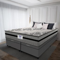 Cama Box Baú Casal King Colchão Gazin com Molas Ensacadas Rubi 193x203x73cm Suede Cinza/preto - 2