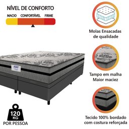 Cama Box Baú Casal King Colchão Gazin com Molas Ensacadas Rubi 193x203x73cm Suede Cinza/preto - 6