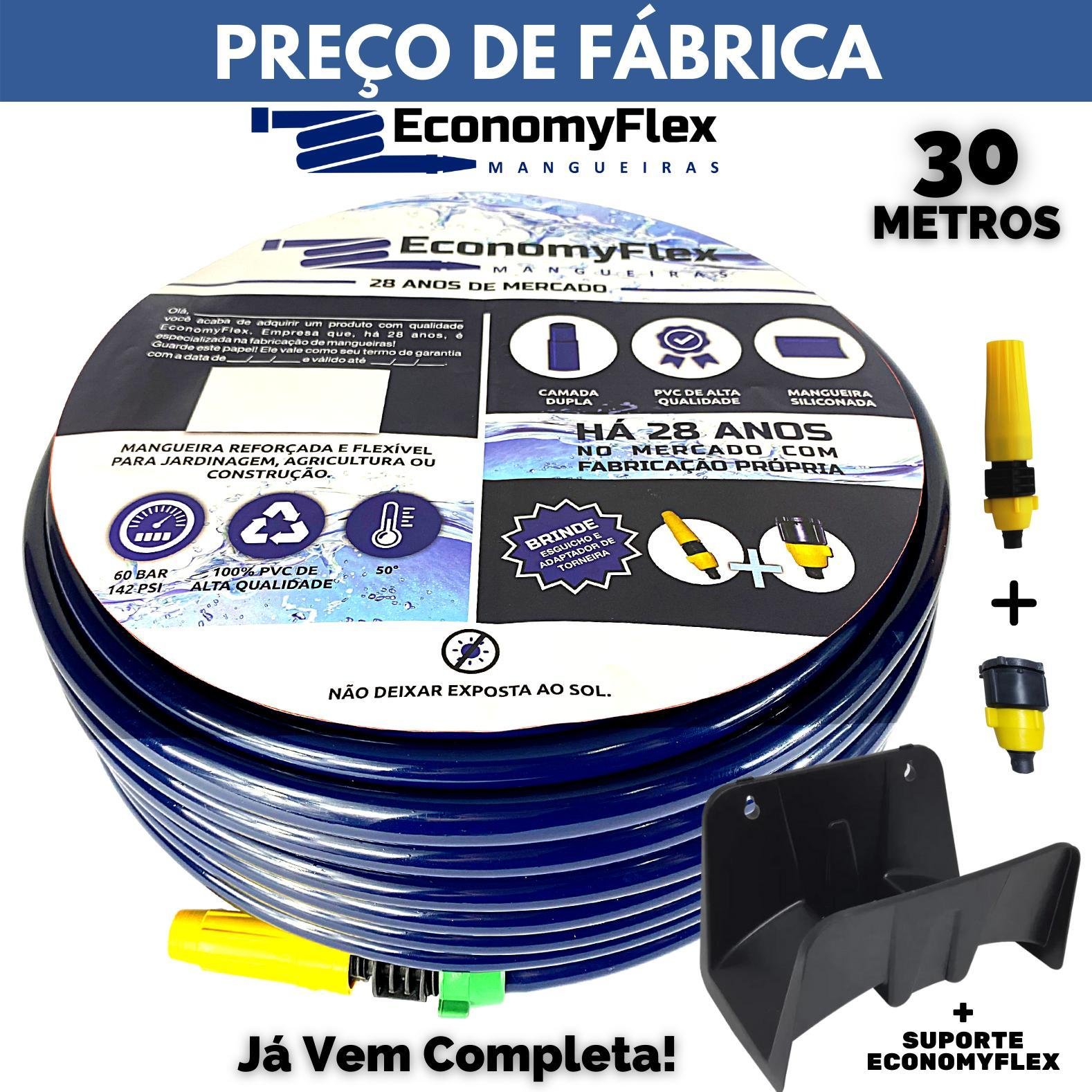 Mangueira de Quintal Economyflex Azul 30 Metros com Suporte - 1