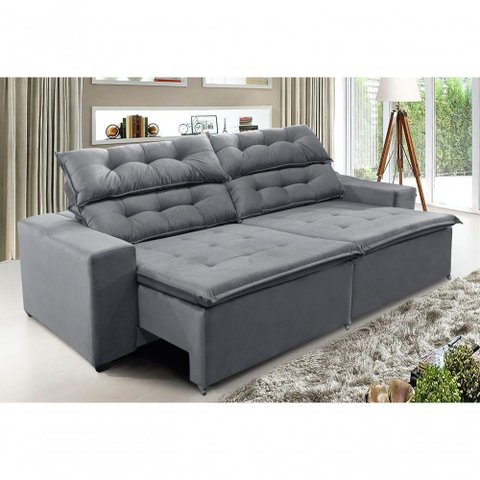 Sofá Concepit 300cm Retrátil Com Molas Cinza