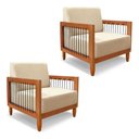 Ver imagem 1 de Kit 2 Poltronas Decorativa Marilia Linho Base em Madeira Castanho - Pallazio Cor Dourado