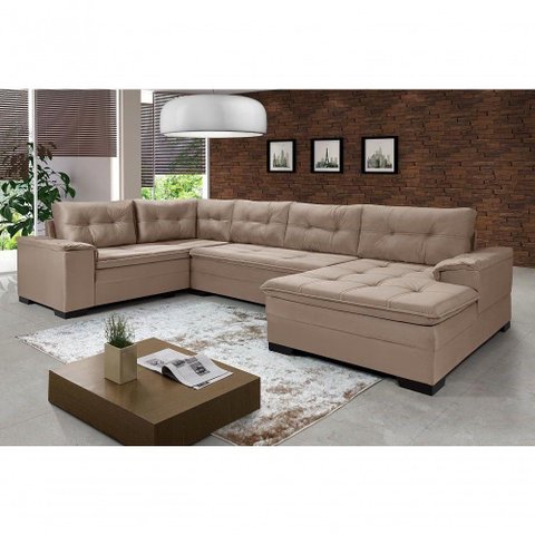 Sofá Viena 3 Lugares com Chaise e Canto Premium Império Chocolate Chocolate 377