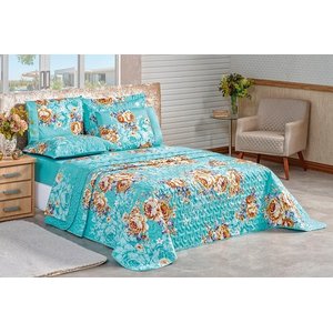 Cobre Leito Naturale Casal Super King 3 Pçs Floral Turquesa