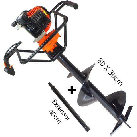 Perfurador de Solo Vulcan VPS520 Broca 80x30cm Com Extensor de 40cm Potente Ideal Para Silvicultura