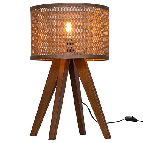 Abajur Madri com Pés de Madeira e Tela Indiana Marrom 51cm