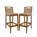 Ver imagem 1 de Kit 2 Banquetas para Bancada Alta de Madeira Estofada Valência Rattan Amêndoa Linho Bege Ccs