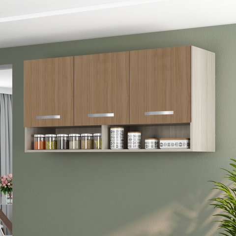 Armario Aereo Cozinha 3 Portas 1,20 M com Nicho Alice Plus Hr Móveis