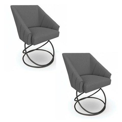 Kit 2 Poltronas Luxo Alana Linho Base Luxo Preto - Pallazio Cor:Grafite