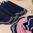 Ver imagem 4 de Kit 6 Jogos Americanos Redondo com Guardanapos Bordado Branco - Paris Azul Marinho