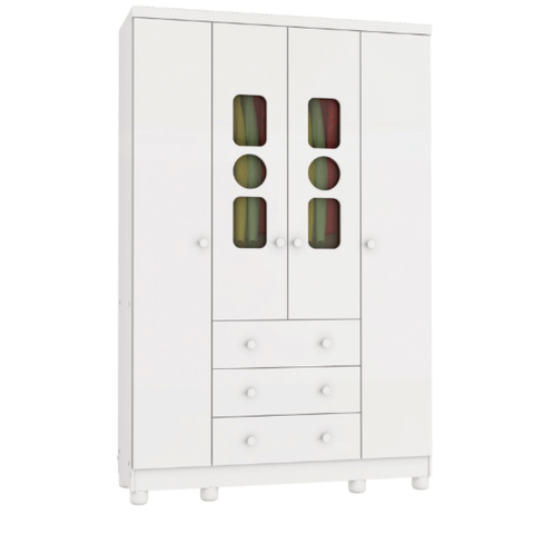 Guarda Roupa Infantil Peroba Tedy 4 Portas 3 Gavetas Branco