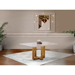 Mesa de Jantar 4 Lugares em Madeira Maciça Lisy com Tampo de Vidro 120cm - Móveis Mix - 1