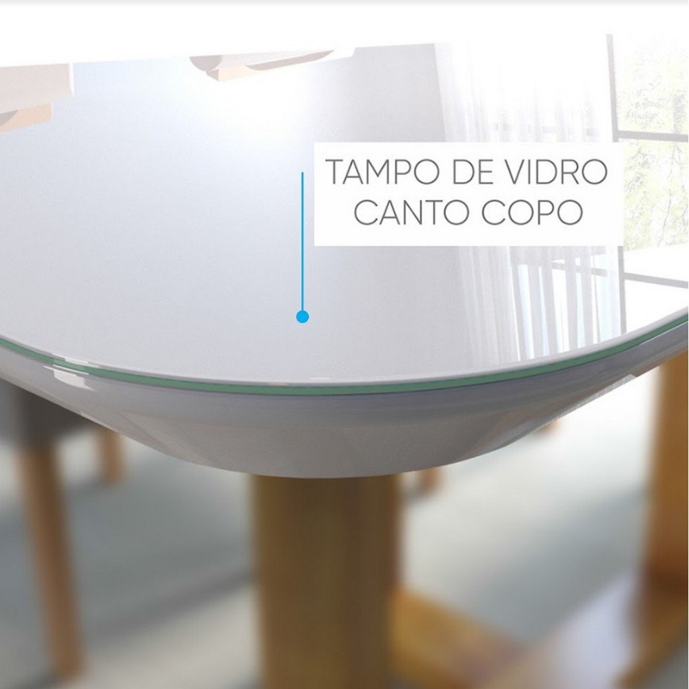 Mesa de Jantar 4 Lugares em Madeira Maciça Lisy com Tampo de Vidro 120cm - Móveis Mix - 3