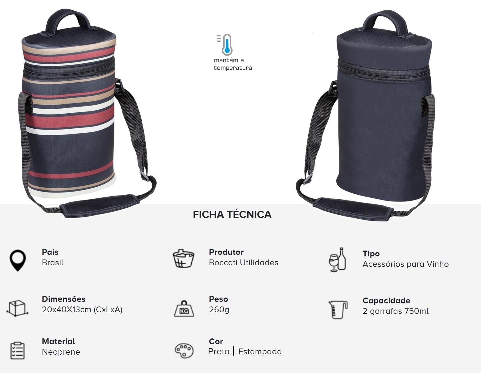Maleta em Neoprene Cooler Boccati 2 Garrafas Vinho Espumante:preto - 5
