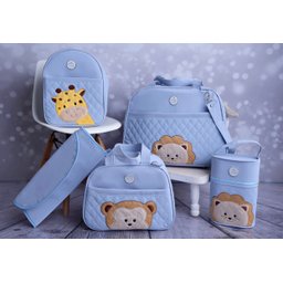 Bolsa maternidade bebê kit 5pç safari azul luxo impermeável - 2