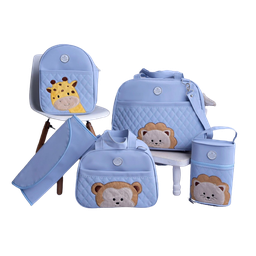 Bolsa maternidade bebê kit 5pç safari azul luxo impermeável - 1
