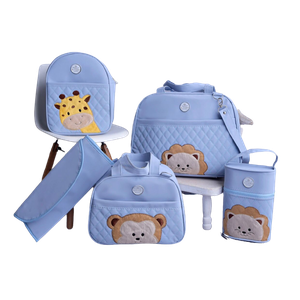 Bolsa maternidade bebê kit 5pç safari azul luxo impermeável