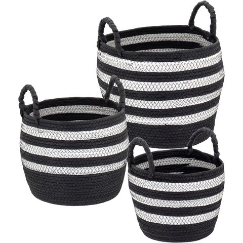 Kit 3 Cesta Decorativa Organizadora Multiuso Sawalli Fibra Preto