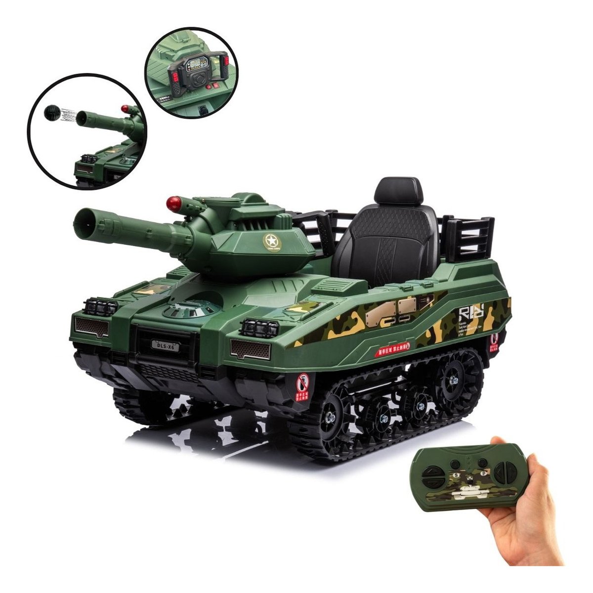 Mini Carro Elétrico Infantil Tanque Guerra 12v Munição Controle Musica Brinqway Bw-279 Verde - 4