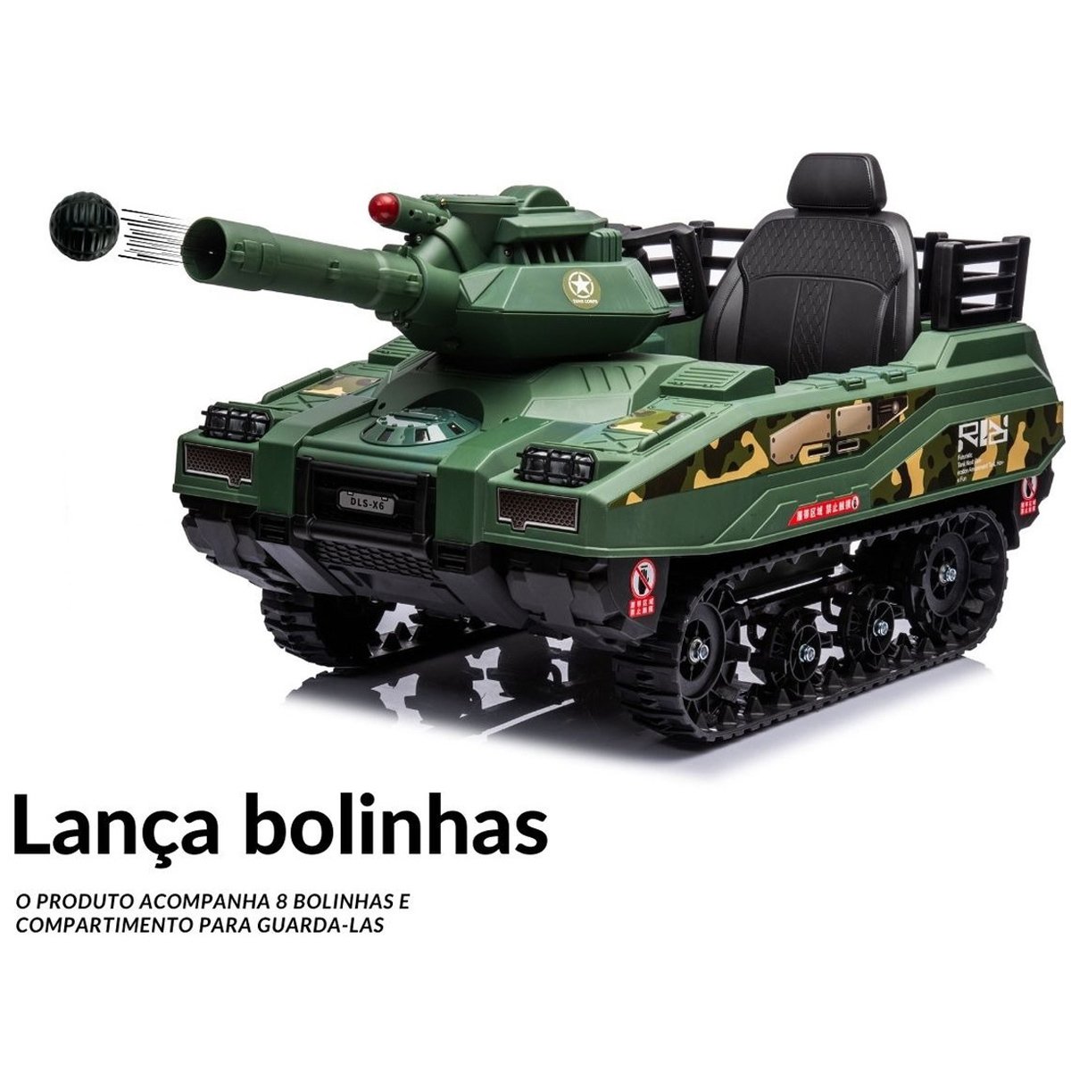 Mini Carro Elétrico Infantil Tanque Guerra 12v Munição Controle Musica Brinqway Bw-279 Verde - 5