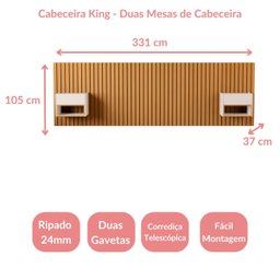 Cabeceira de King com Ripado 2 Mesas de Cabeceira Zoe - Casa Móveis Br - Nature e Perola - 5