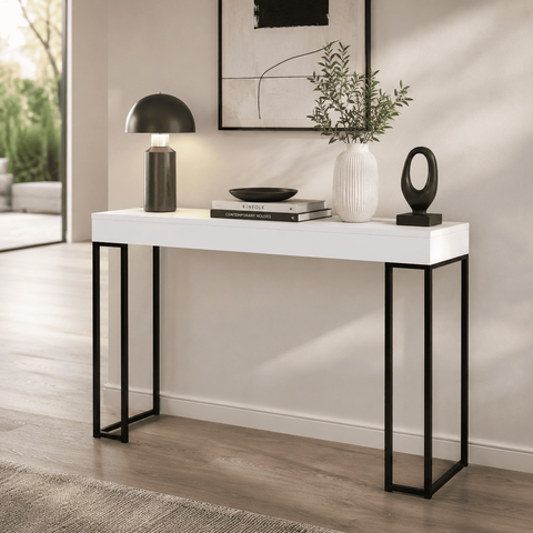 Aparador Planalto 90cm Pés de Ferro - Branco/Preto