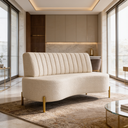 Ver imagem 1 de Sofá Namoradeira 2 Lugares Orgânico Sala Hall de Entrada Living 160cm Pé Dourado Maraú Bouclê Bege