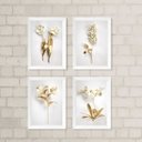 Ver imagem 2 de Kit 4 Quadros Decorativos Flores Brancas Com dourado 33x24cm - com Vidro:madeira Preta