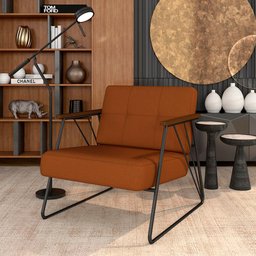 Poltrona Estofada Columbia Estilo Industrial Preto/terracota - M.a Preto Fosco/suede Terracota - 2