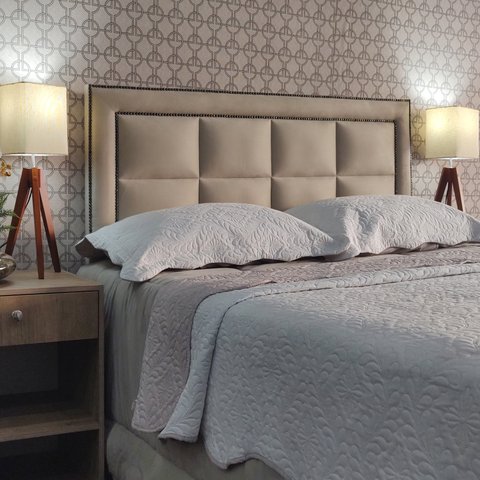 Cabeceira Cama Queen Módena H8 Diamond Suede Bege 120 Rbl