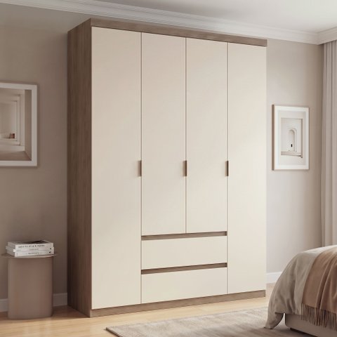 Guarda-Roupa 4 Portas 2 Gavetas 100% MDF 168cm x 230cm Nobre Yescasa Off White/Rustic