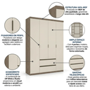 Ver imagem 6 de Guarda-Roupa 4 Portas 2 Gavetas 100% MDF 168cm x 230cm Nobre Yescasa Off White/Rustic