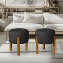 Ver imagem 2 de Kit com 2 Puff Luxo Redondo com Pés de Madeira Conforto e Sofisticação - Preto