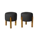 Ver imagem 1 de Kit com 2 Puff Luxo Redondo com Pés de Madeira Conforto e Sofisticação - Preto