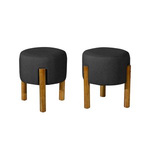 Kit com 2 Puff Luxo Redondo com Pés de Madeira Conforto e Sofisticação - Preto