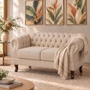 Ver imagem 2 de Namoradeira Chesterfield Duque 2 Lugares em Linho Champanhe