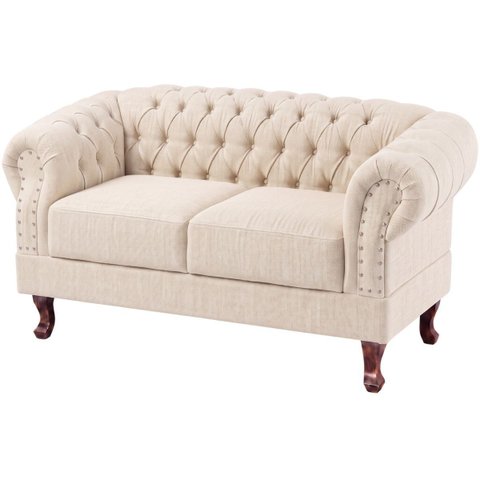 Namoradeira Chesterfield Duque 2 Lugares em Linho Champanhe