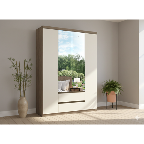 Guarda-Roupa 4 Portas 2 Gavetas 100% MDF 168cm x 230cm Nobre Off White/Rustic