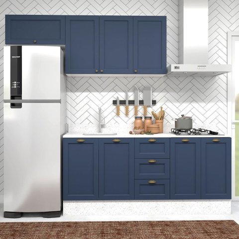 Cozinha Modulada Aurora 190cm Clássica Conjunto Provençal Cor:branco com Azul