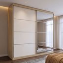 Ver imagem 1 de Guarda Roupa Casal com Espelho 100% MDF 2 Portas de Correr e 6 Gavetas 230cm Málaga Yescasa Capuccino/Off White