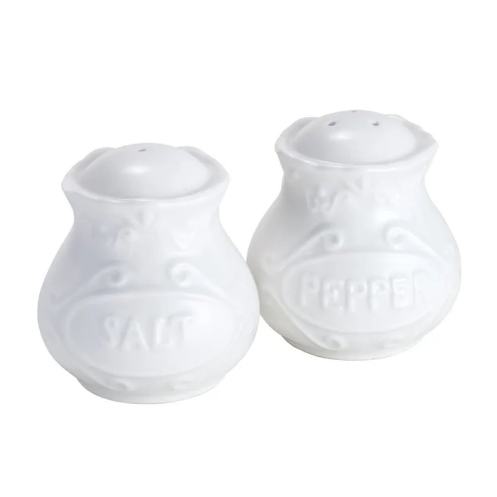 Conjunto com 1 Saleiro e 1 Pimenteiro em Porcelana com Alto Relevo Wolf Wolff - 1