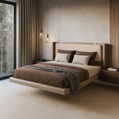 Cama Estilo Flutuante Viena Queen 170cm Madeira Maciça e Mdf Acabamento Premium Futurista