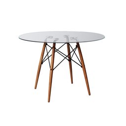 Mesa de Jantar Vidro Eames Eiffel Redonda 110cm Base Madeira Maciça - 1