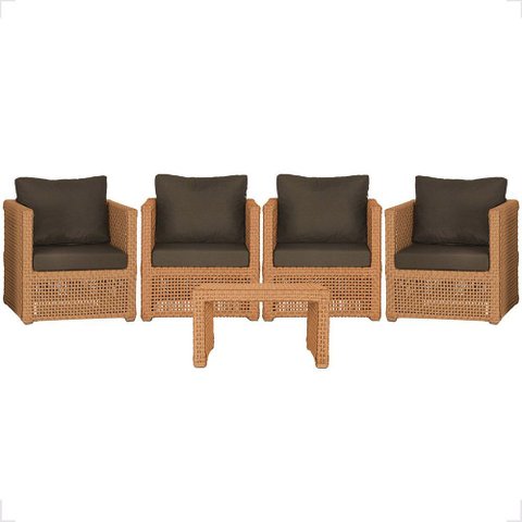Mesa Centro e 4 Poltronas Madri Corda Náutica Estofado 9 Trama Original