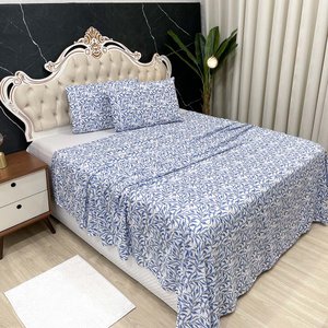 Jogo de Cama Lençol Casal Colonial Percal 300 Fios 4 Peças - Azul