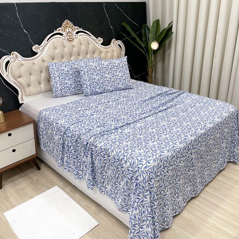 Jogo de Cama Lençol Casal Colonial Percal 300 Fios 4 Peças - Azul