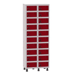 Armário Porta Objetos de Aço 2 Vãos 20 Portas Fechadura Pandin 1,90 M Cinza e Vermelho