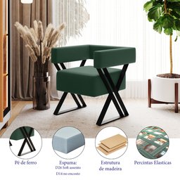 Poltrona Decorativa Sala de Estar Miralys com Puff Decorativo Marí Veludo Verde - Desk Design - 3