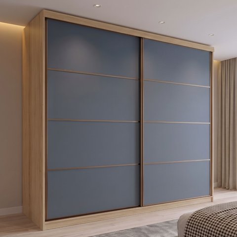 Guarda Roupa Casal 100% MDF 2 Portas de Correr e 6 Gavetas Málaga Yescasa Capuccino/Azul