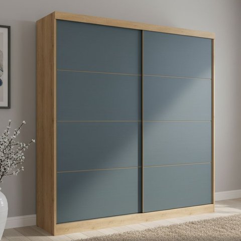Guarda-Roupa Casal 2 Portas 6 Gavetas 100% MDF 222cm x 230cm Malaga Azul/Capuccino